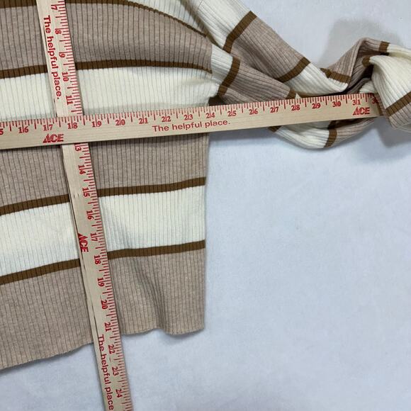 GILLI Medium Striped Sweater Wide Balloon Sleeve Slouchy Oversized Brown Cropped - Picture 5 of 9